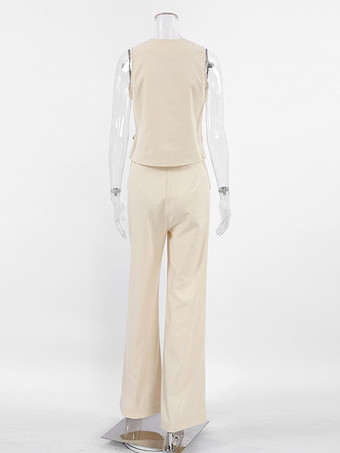 2025年夏レディース向けアシンメトリートップス＆ストレートパンツのツーピースコーデ