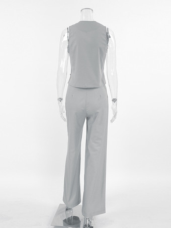 2025年夏レディース向けアシンメトリートップス＆ストレートパンツのツーピースコーデ