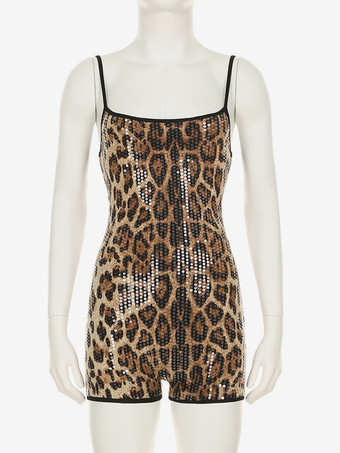 ワイルドなヒョウ柄スパンコールロンパース（レディース）2025