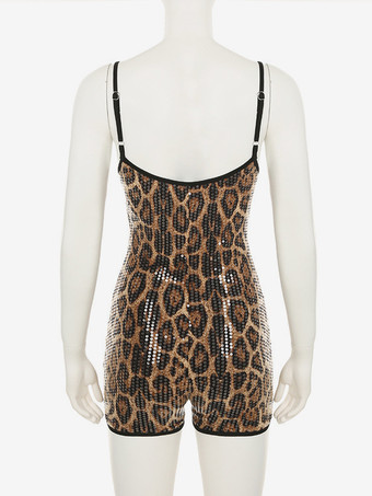 ワイルドなヒョウ柄スパンコールロンパース（レディース）2025