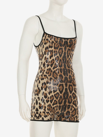 ワイルドなヒョウ柄スパンコールロンパース（レディース）2025
