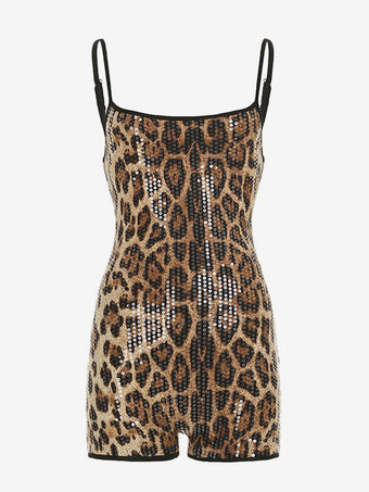 ワイルドなヒョウ柄スパンコールロンパース（レディース）2025
