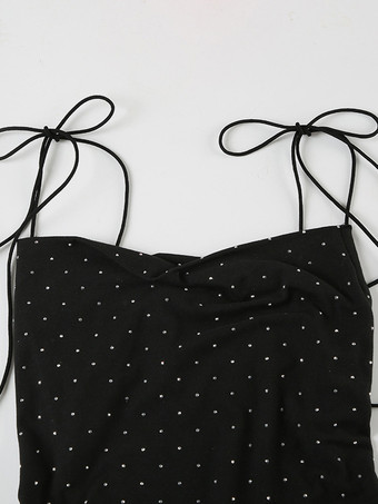 2025年レディース向け、黒のドット柄スリップジャンプスーツ