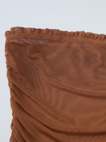 ストラップレスパーティーガウン、ハイスリットフリルロングチューブドレス（レディース）2025