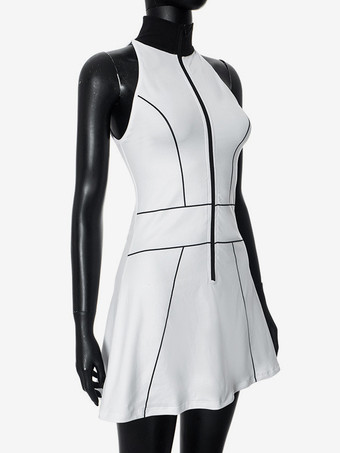 ノースリーブ ジップアップ ミニドレス ハイネック レディース 2025