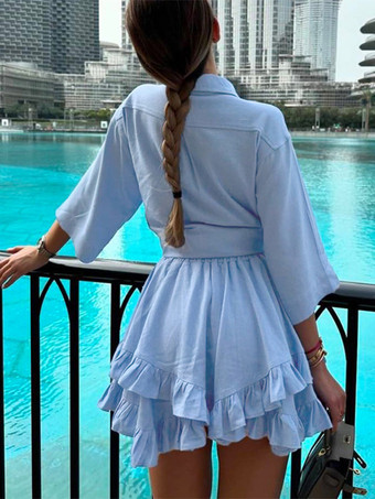 無地ツーピースコーデセット 半袖シャツと裾のレイヤードミニスカート 2025