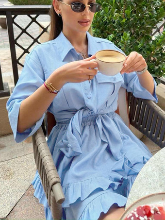 無地ツーピースコーデセット 半袖シャツと裾のレイヤードミニスカート 2025