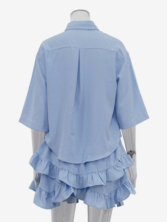 無地ツーピースコーデセット 半袖シャツと裾のレイヤードミニスカート 2025