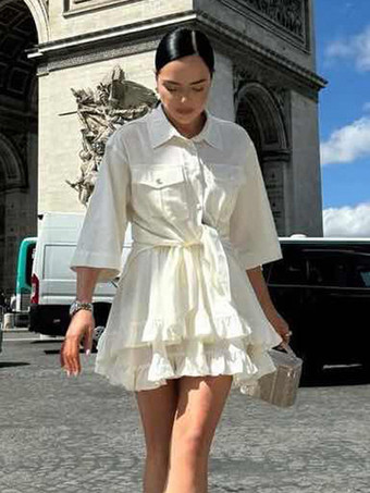 無地ツーピースコーデセット 半袖シャツと裾のレイヤードミニスカート 2025