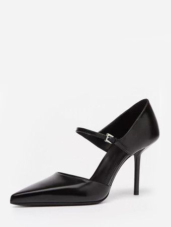 Black High Heels Pointed Toe Mary Jane Pumps For Women
