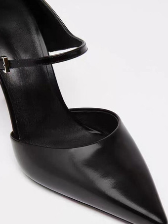 女性用ブラックハイヒール、ポインテッドトゥ、メリージェーンパンプス