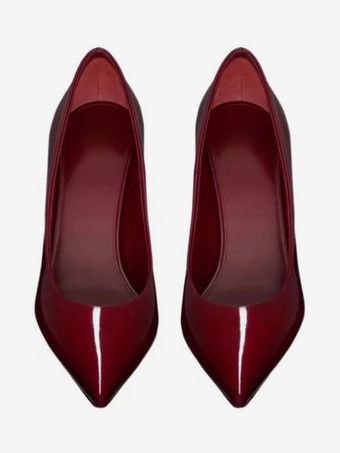 バーガンディハイヒールポインテッドトゥスリッポンドレスシューズ