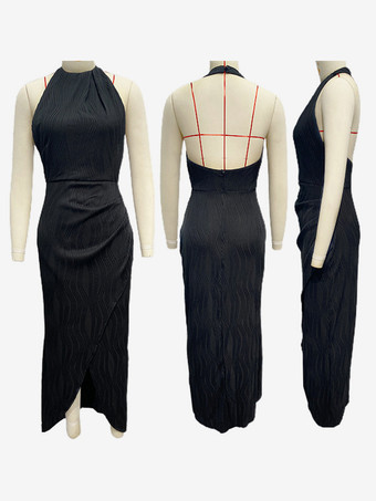 2025年レディース向けハイスリット入りホルターネックマキシパーティードレス