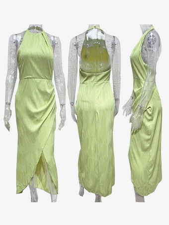 2025年レディース向けハイスリット入りホルターネックマキシパーティードレス