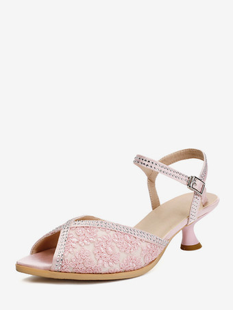 キトンヒールパンプス、ピープトゥ、レース、ラインストーン、花嫁の母用シューズ