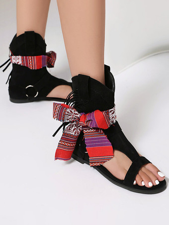 ボヘミアンサンダルブーティ オープントゥ カットアウト カウガールブーティ