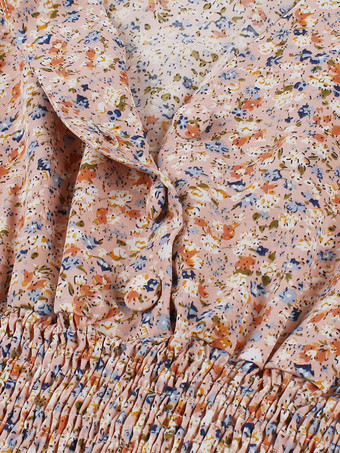 花柄プリントAラインヴィンテージドレス Vネック レトロミディドレス レディース 2025