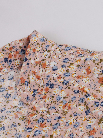 花柄プリントAラインヴィンテージドレス Vネック レトロミディドレス レディース 2025