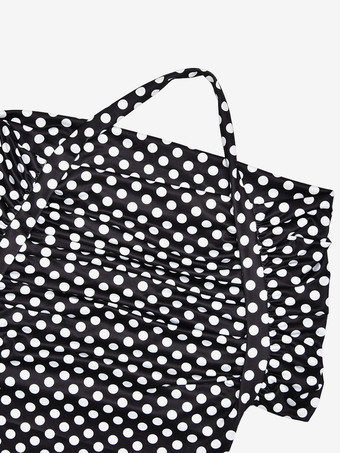 2025年レディース向けコールドショルダー付きドット柄マキシドレス