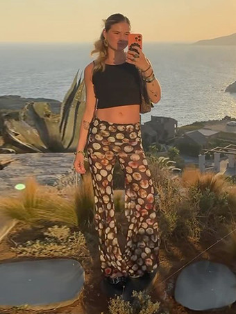 レディース向けプリントシアーフレアパンツ 2025