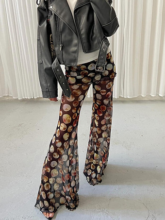 レディース向けプリントシアーフレアパンツ 2025