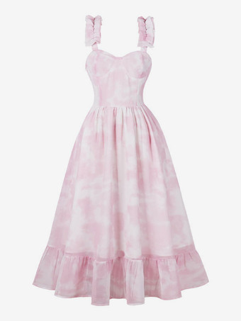 ピンクスイートハートヴィンテージドレス ノースリーブ ヘップバーンスタイル ミディドレス レディース 2025