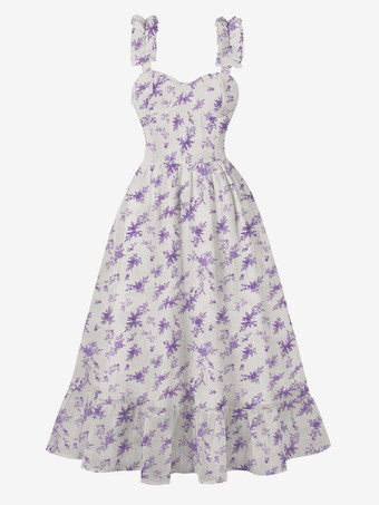 パープル スイートハートヴィンテージドレス ノースリーブ ヘップバーンスタイル ミディドレス レディース 2025