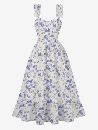 ブルー スイートハートヴィンテージドレス ノースリーブ ヘップバーンスタイル ミディドレス レディース 2025