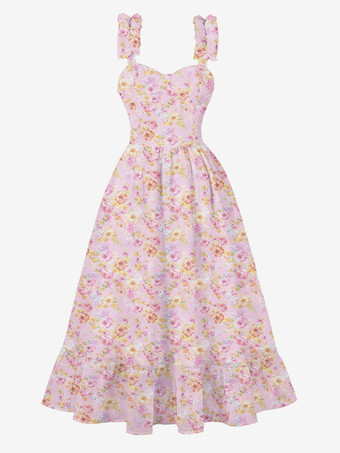 イエロースイートハートヴィンテージドレス ノースリーブ ヘップバーンスタイル ミディドレス レディース 2025