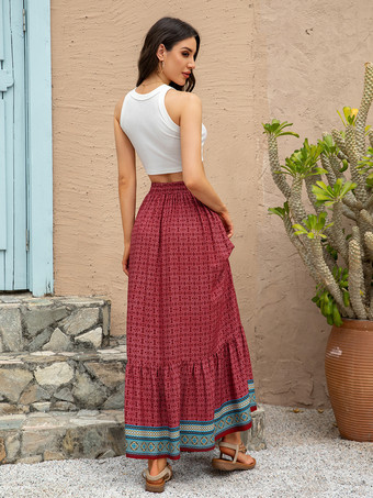 ボヘミアンプリントのゆったりとしたハイウエストのロングスカート（レディース2025年版）