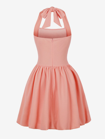 ホルターネックのレトロドレス、蝶ネクタイバックのヘップバーンスタイルのショートドレス（レディース）2026