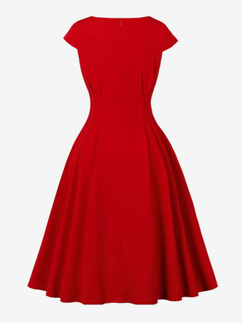 レースアップフロントのヴィンテージドレス、ヘップバーンスタイルのAラインミディドレス（レディース）2026