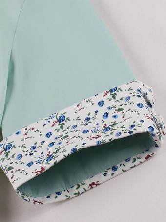 グリーンのヴィンテージドレス（花柄アクセント付き）ヘップバーン風Aラインミディドレス（レディース）2025