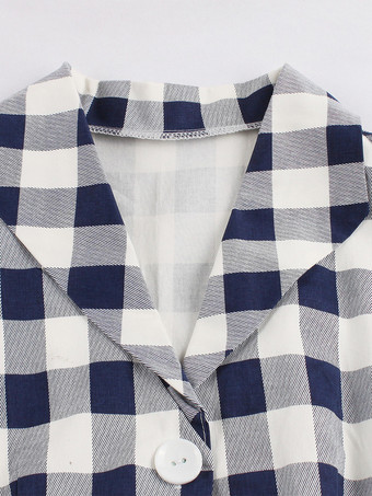 ギンガムチェックのヴィンテージドレス 半袖 ヘップバーンスタイル Aライン ミディドレス レディース 2025