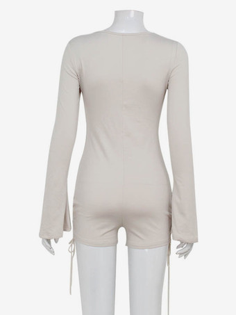 フレアスリーブとハイスリットがセクシーなレースアップロンパース（レディース2025年）