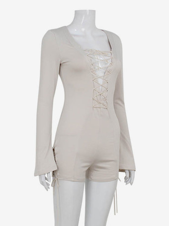 フレアスリーブとハイスリットがセクシーなレースアップロンパース（レディース2025年）