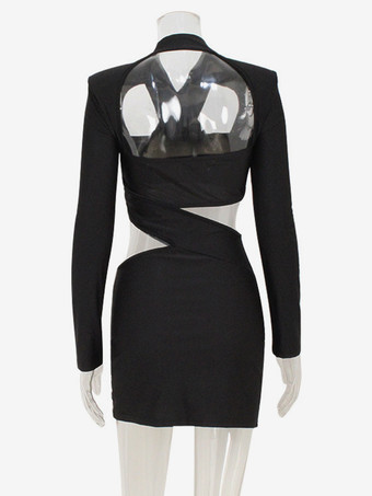 2025年の夜のお出かけにぴったりの、ブラックの長袖カットアウトボディコンミニドレス