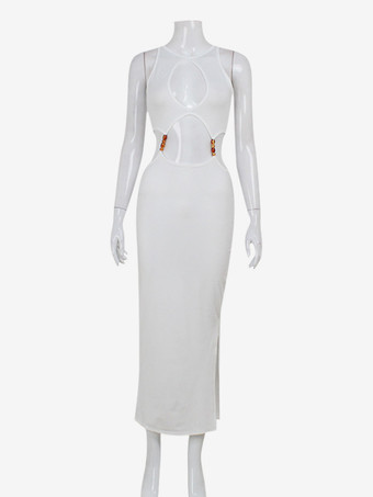 2025年の夜遊びにぴったりの、ノースリーブのセクシーなカットアウトマキシクラブドレス