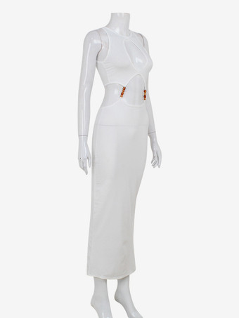 2025年の夜遊びにぴったりの、ノースリーブのセクシーなカットアウトマキシクラブドレス