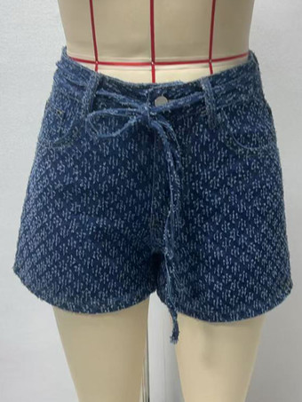 ベルト付きプリントデニムショートパンツ（レディース）2025