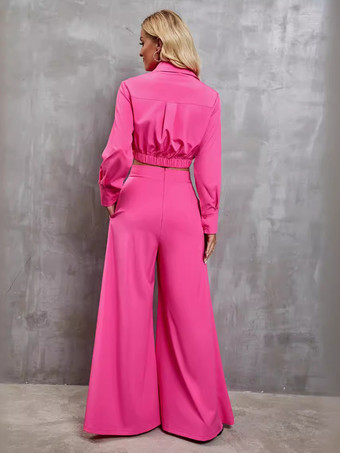 Completo coordinato da due pezzi con maglia a maniche lunghe e pantaloni a gamba larga per donna 2025