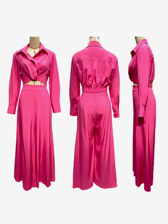 Completo coordinato da due pezzi con maglia a maniche lunghe e pantaloni a gamba larga per donna 2025