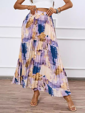 アーティスティックプリントのプリーツマキシスカート（レディース）2025