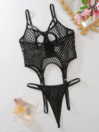 コルセット ブラック フィッシュネット 屋内用 カットアウト ランジェリー