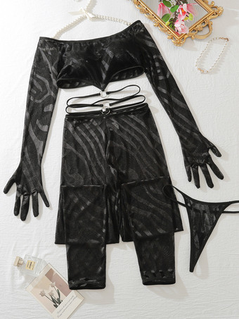ランジェリー ストッキング ボディストッキング 魅惑的なブラック カットアウト ポリエステル 3ピース