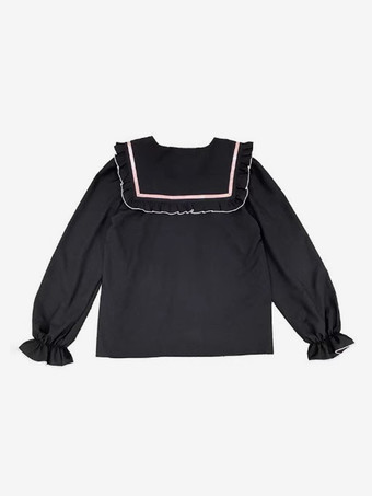 ロリータブラウス レースアップ フリル ラウンドカラー 長袖シャツ