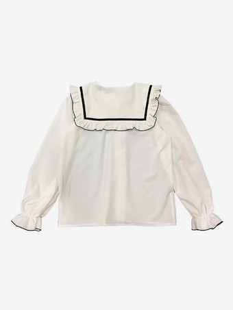 ロリータブラウス レースアップ フリル ラウンドカラー 長袖シャツ