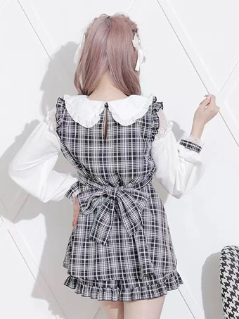 ロリータ ツーピーススーツ レースアップ 長袖ドレス フリル ショートパンツ