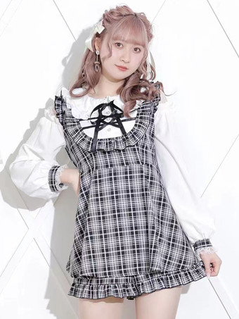 ブラック ロリータ ツーピーススーツ レースアップ 長袖ドレス フリル ショートパンツ