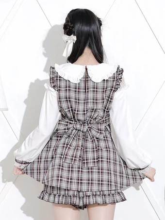 ロリータ ツーピーススーツ レースアップ 長袖ドレス フリル ショートパンツ